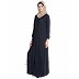 Front open abaya with frills on panels and sleeves- Navy Blue